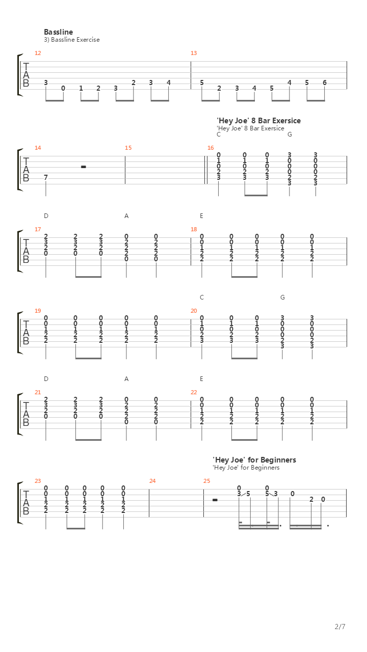 Hey Joe For Beginners吉他谱