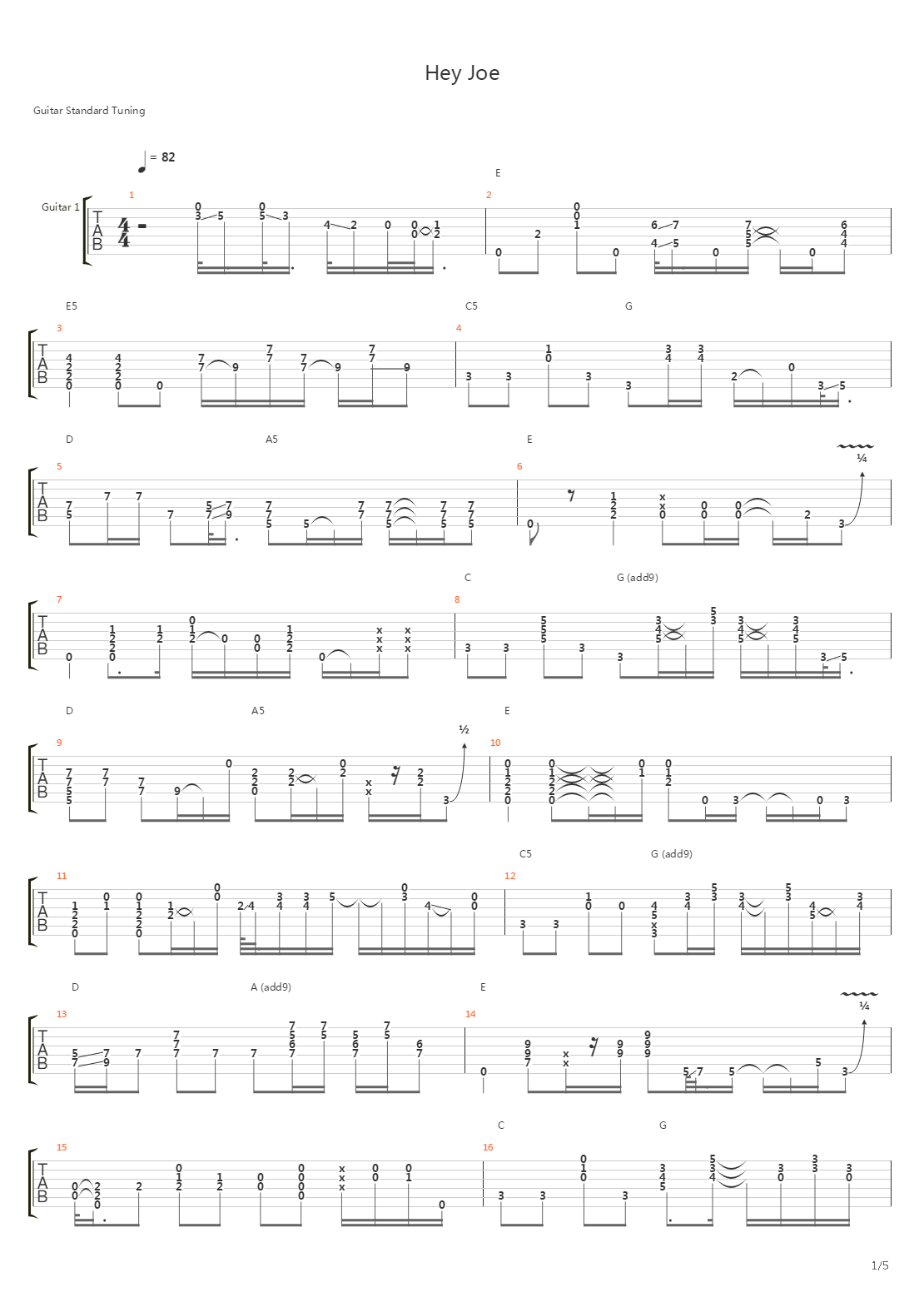 Hey Joe吉他谱