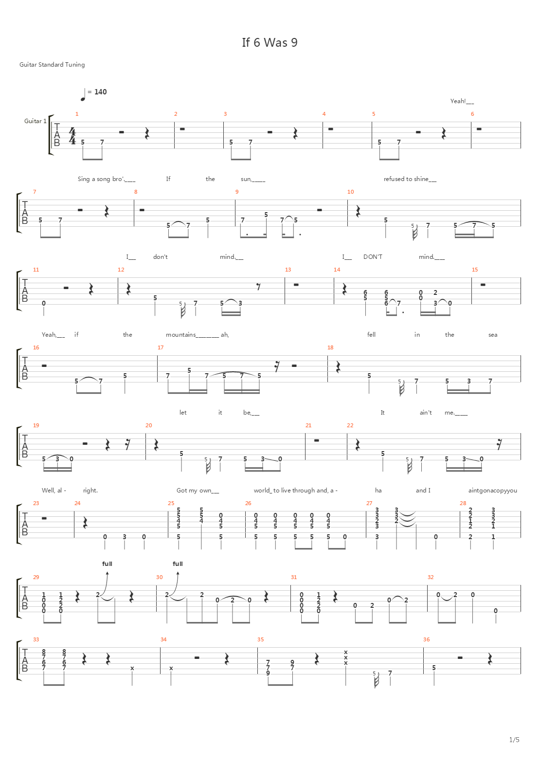 If 6 Was 9吉他谱