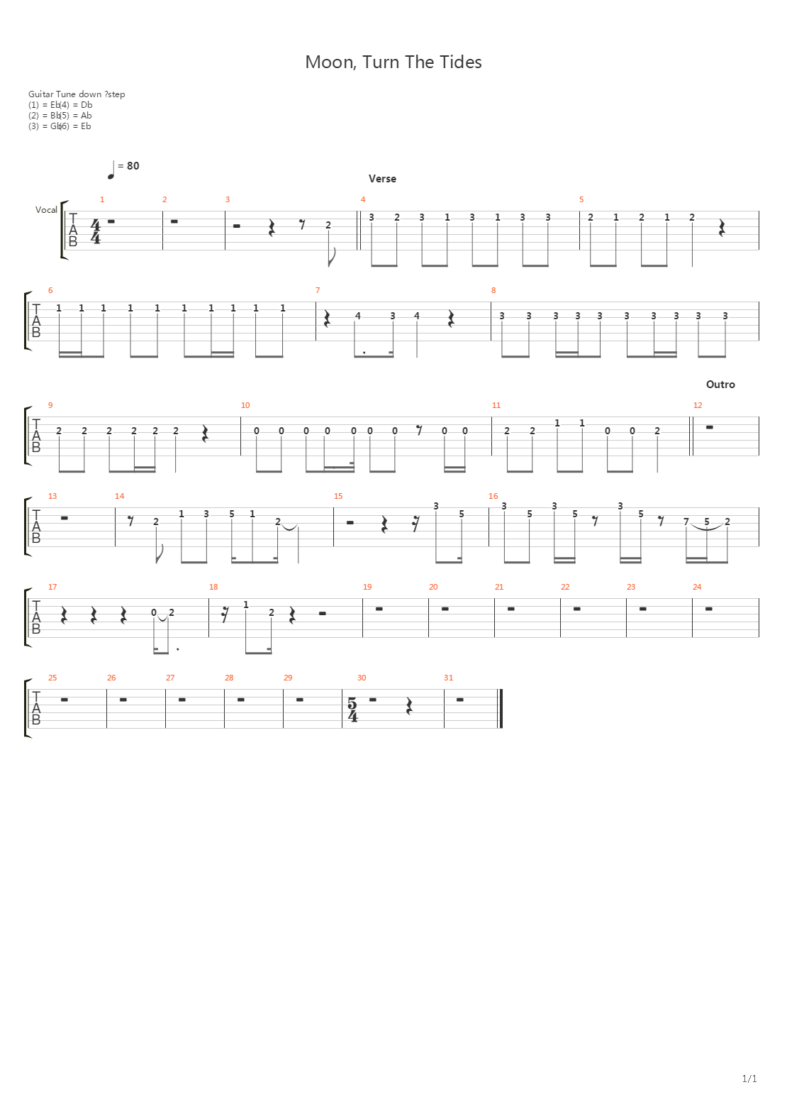 Moon Turn The Tides Gently Gently Away吉他谱