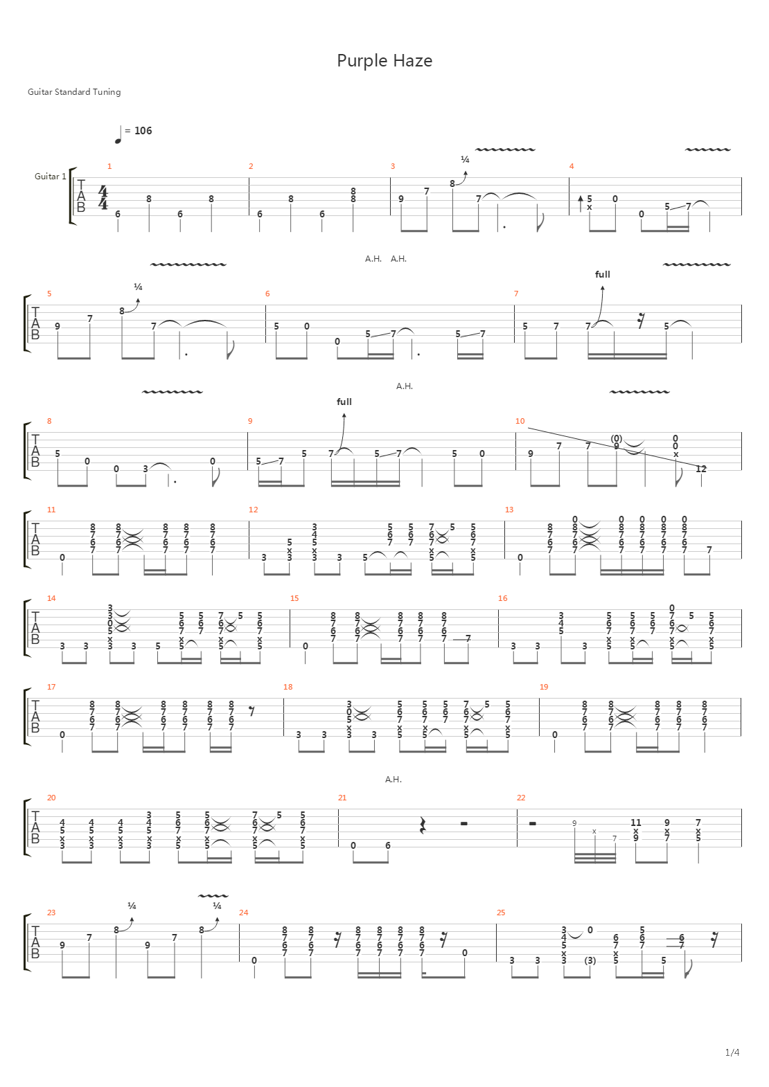 Purple Haze吉他谱