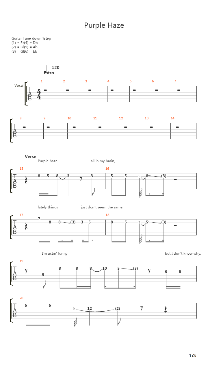Purple Haze吉他谱