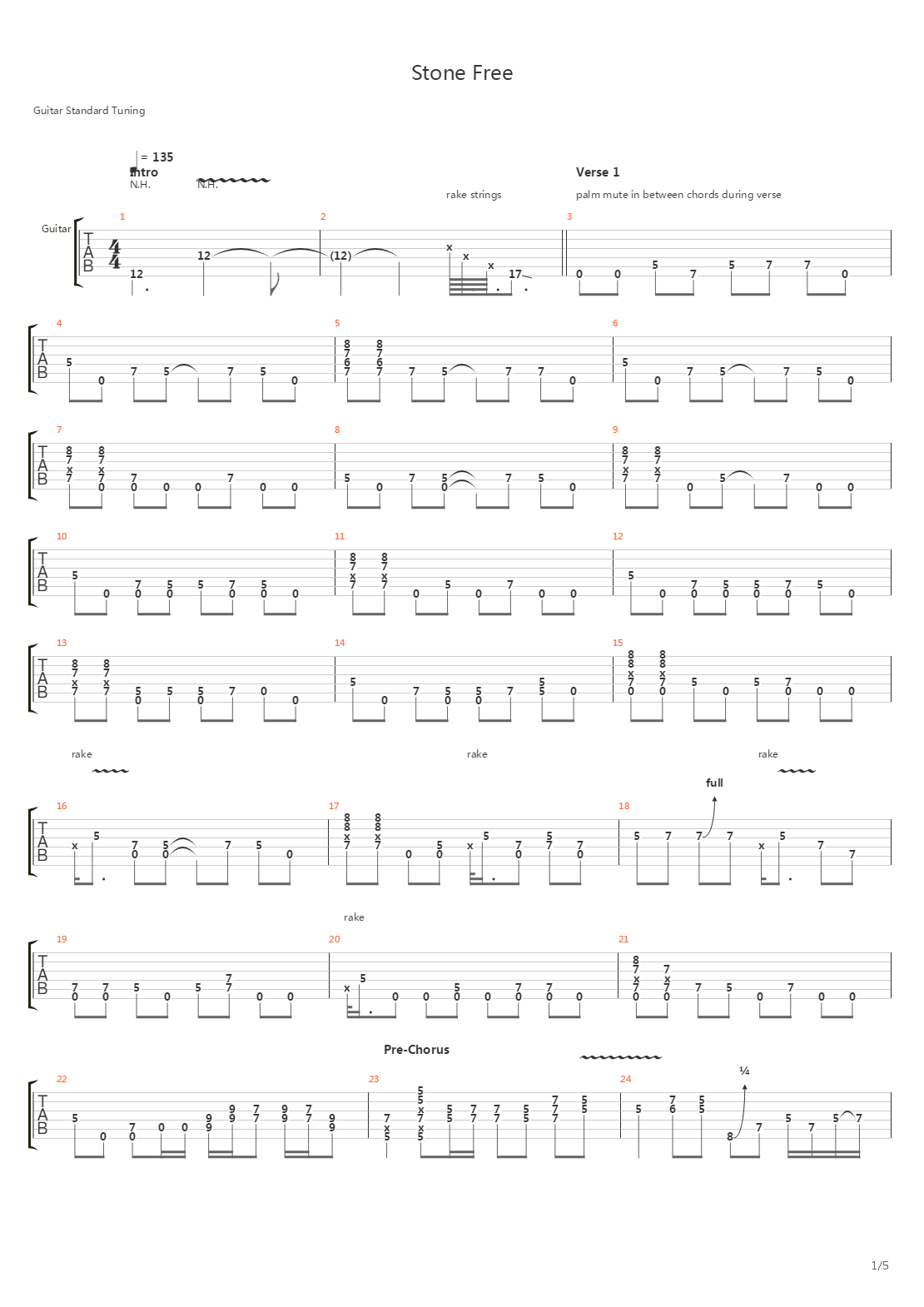 Stone Free吉他谱