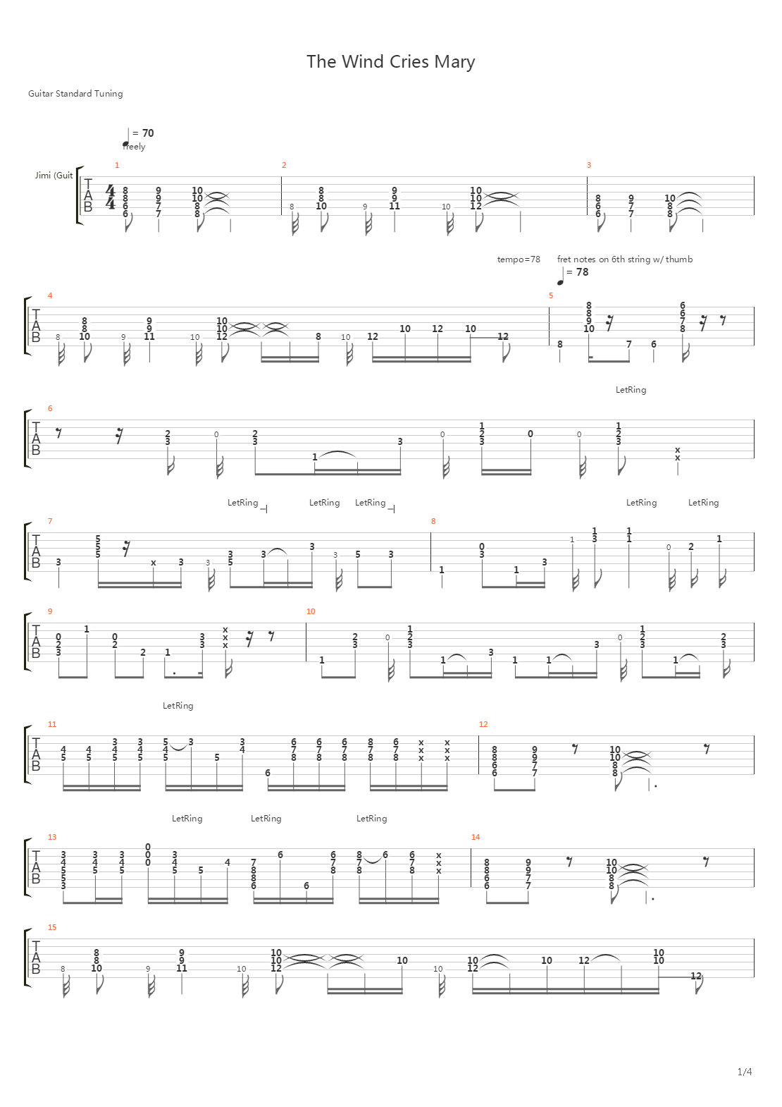 The Wind Cries Mary吉他谱