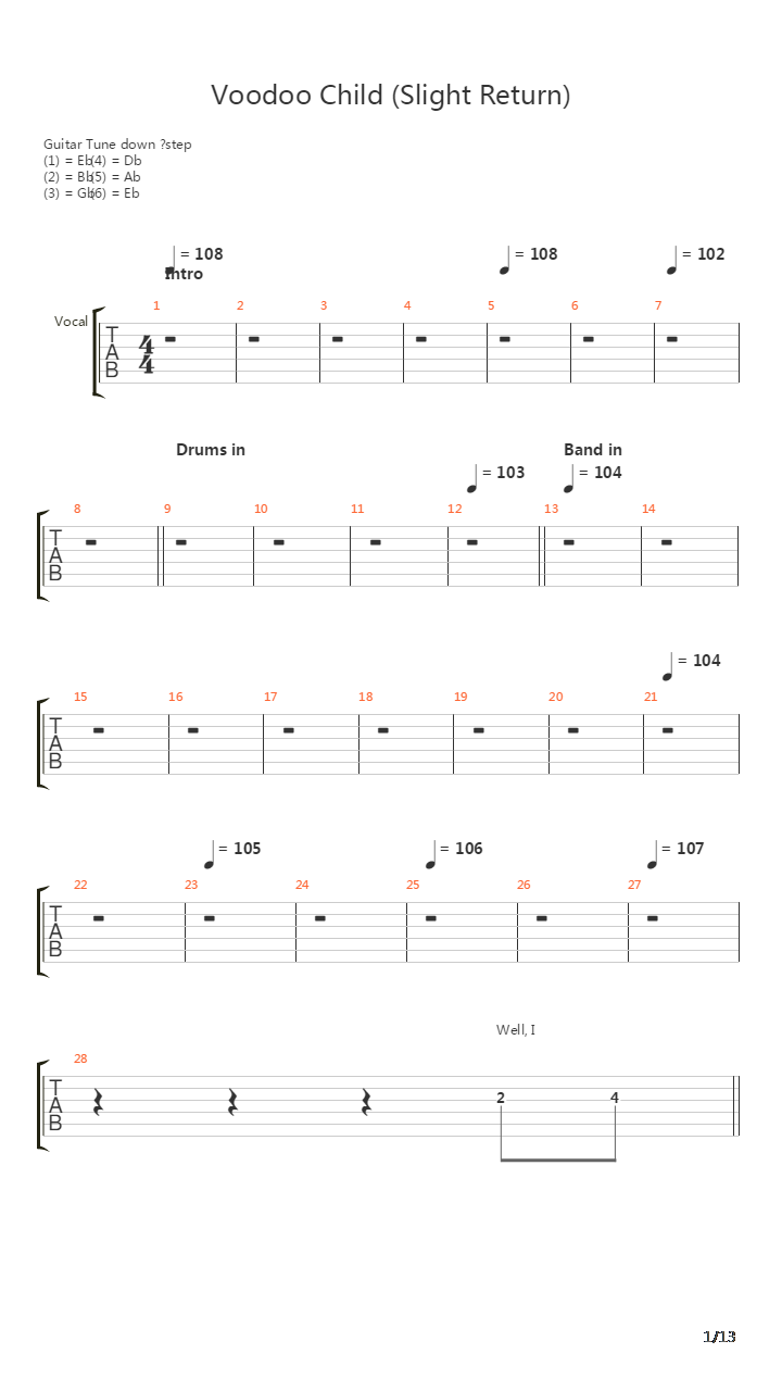 Voodoo Child Slight Return吉他谱