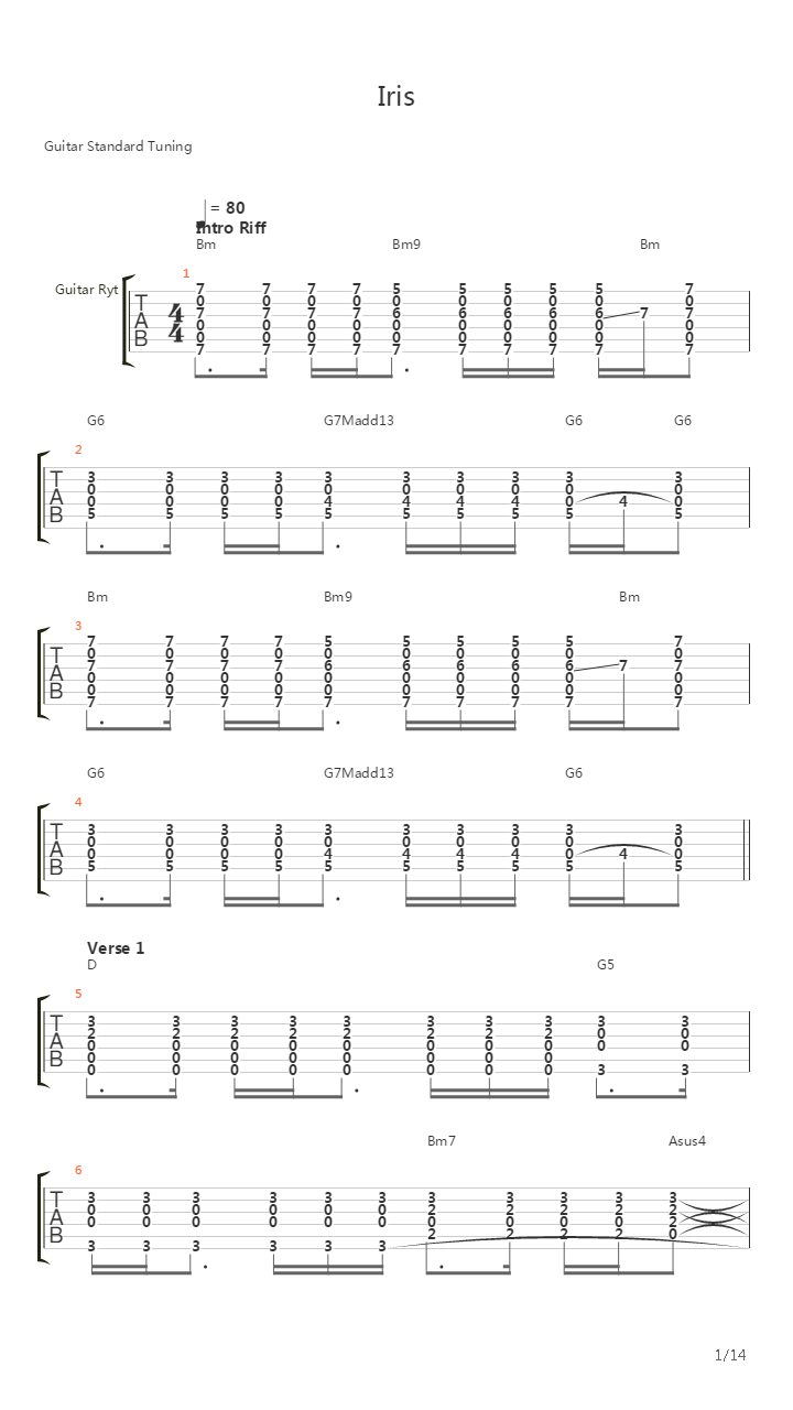 Iris吉他谱