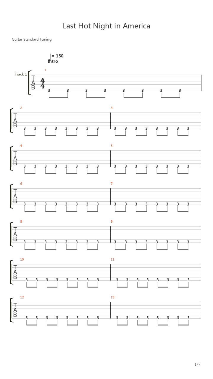 Last Hot Night In America吉他谱