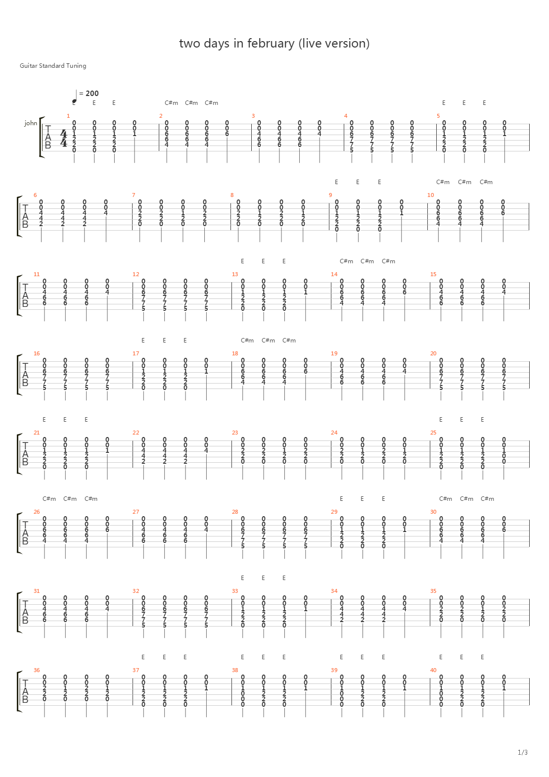Two Days In February吉他谱