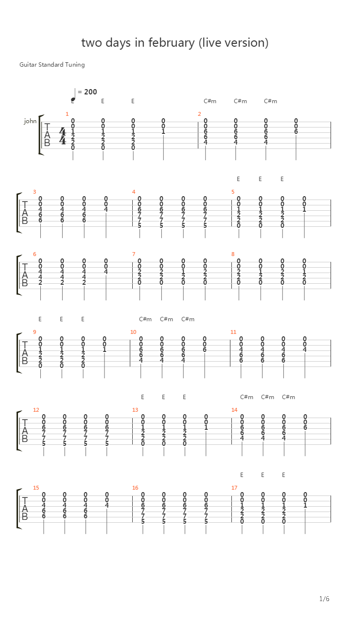 Two Days In February吉他谱