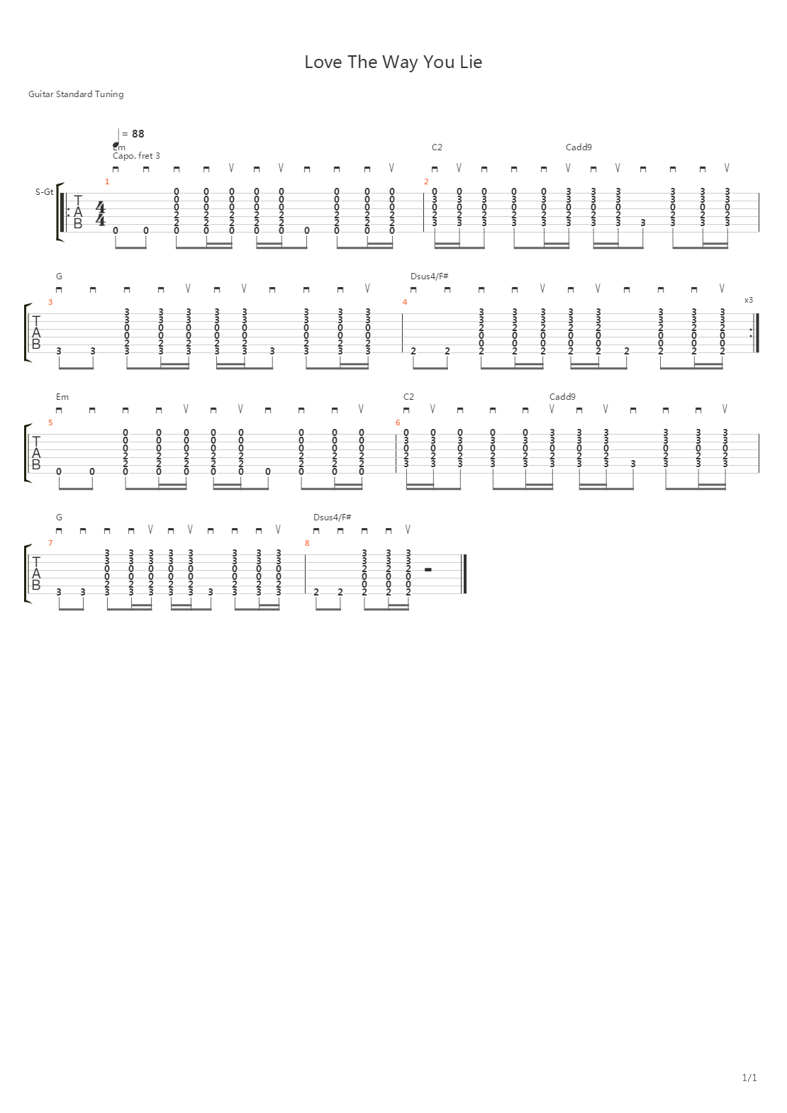Love The Way You Lie吉他谱