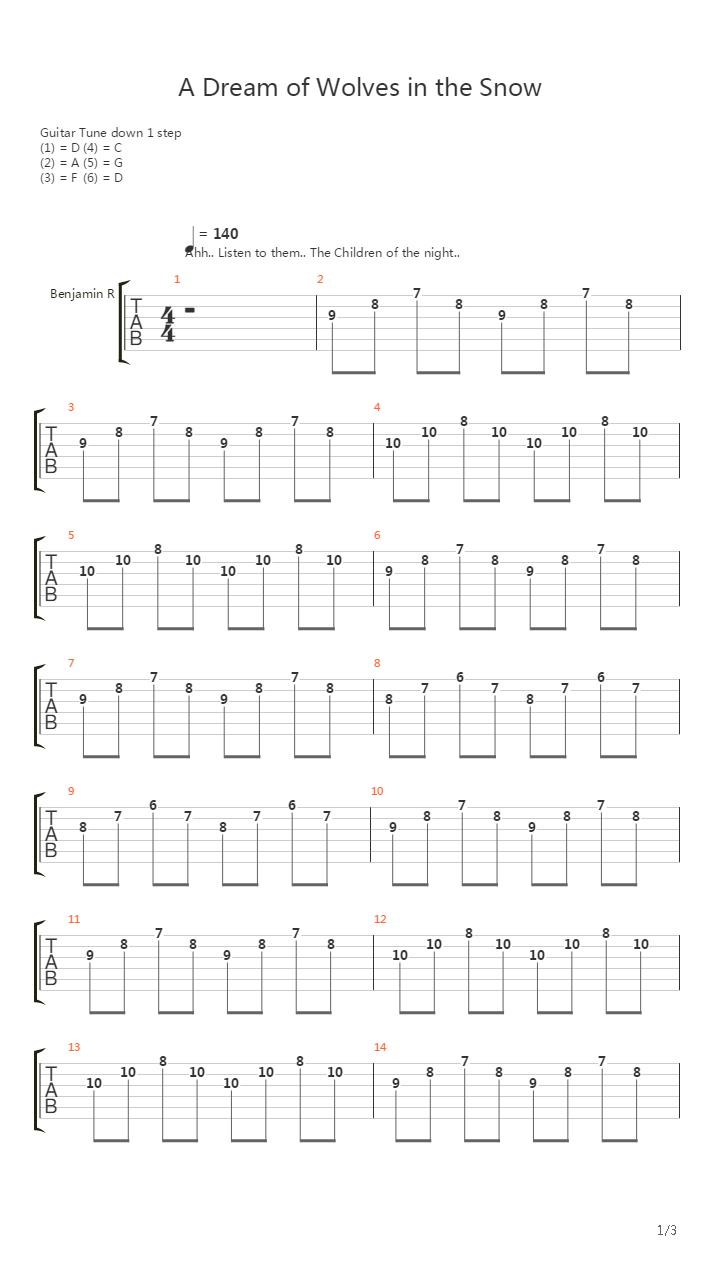 A Dream Of Wolves In The Snow吉他谱