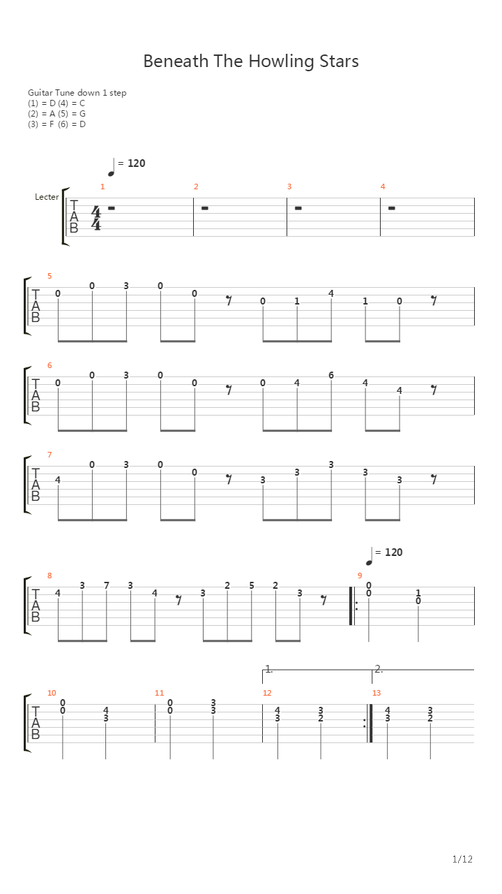 Beneath The Howling Stars吉他谱