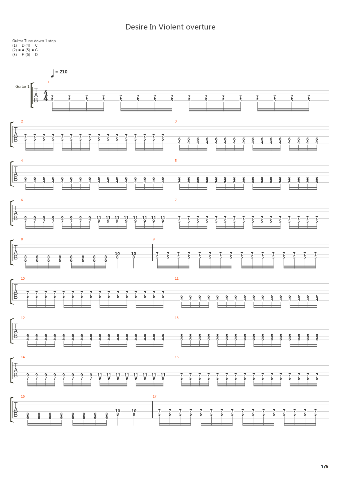 Desire In Violent Overture吉他谱