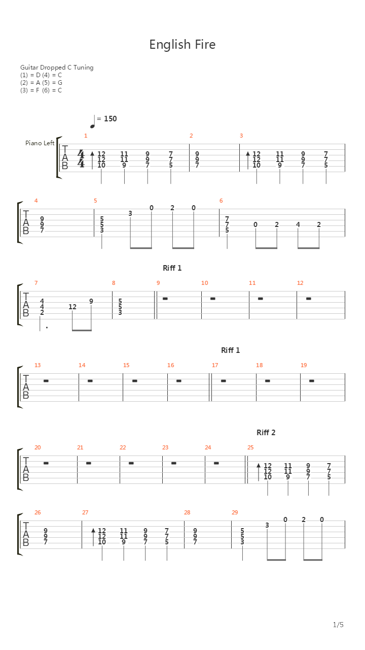 English Fire吉他谱