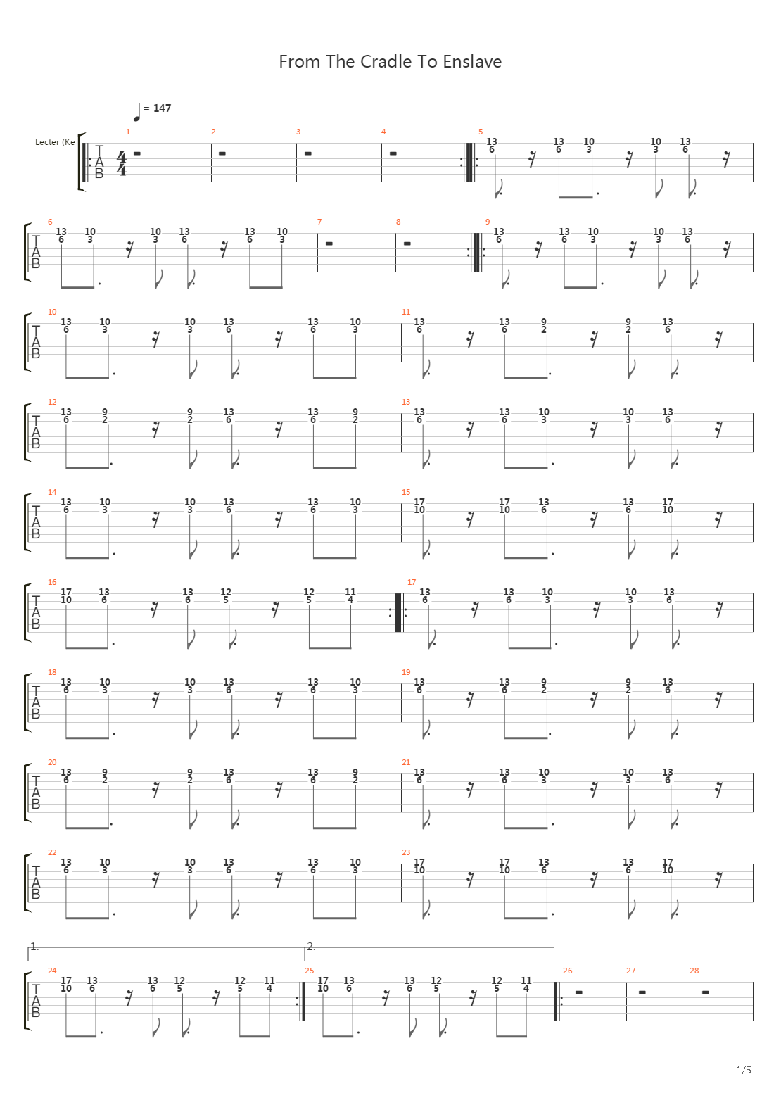From The Cradle To Enslave吉他谱