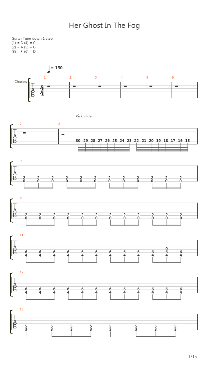 Her Ghost In The Fog吉他谱