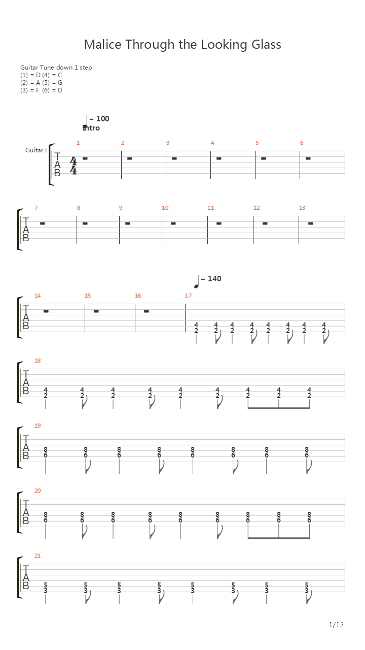 Malice Through The Looking Glass吉他谱