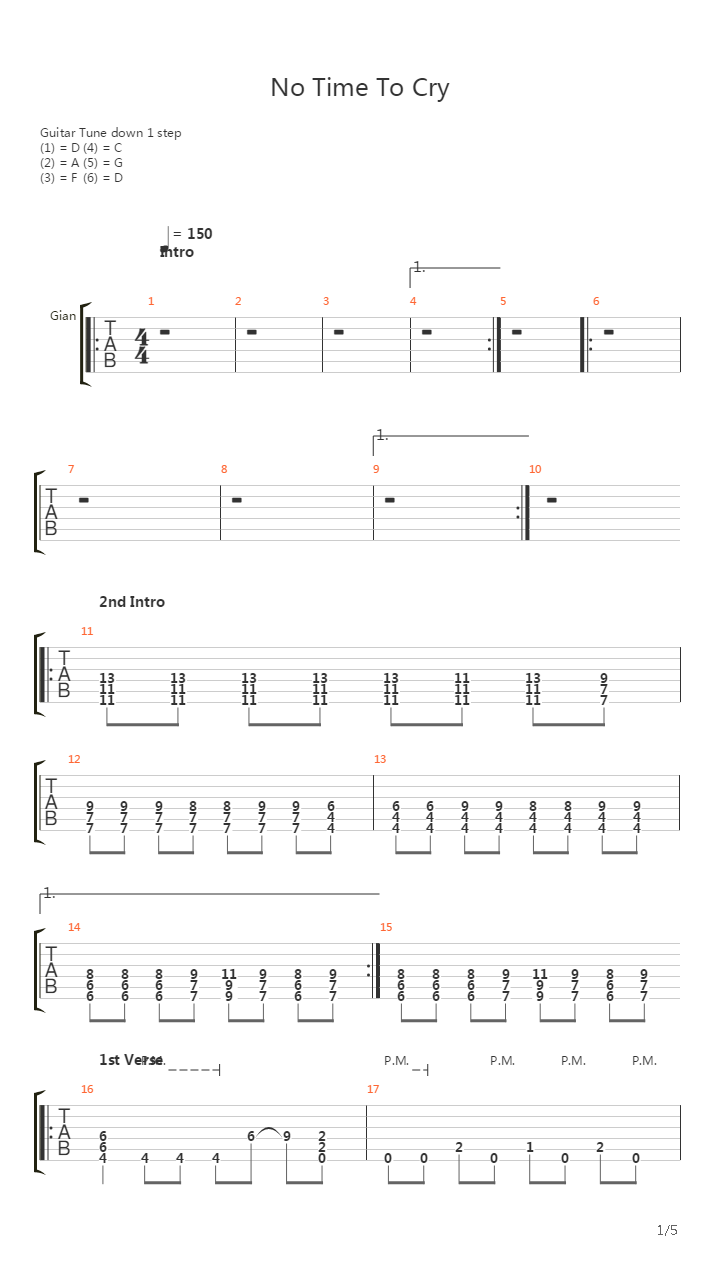 No Time To Cry吉他谱