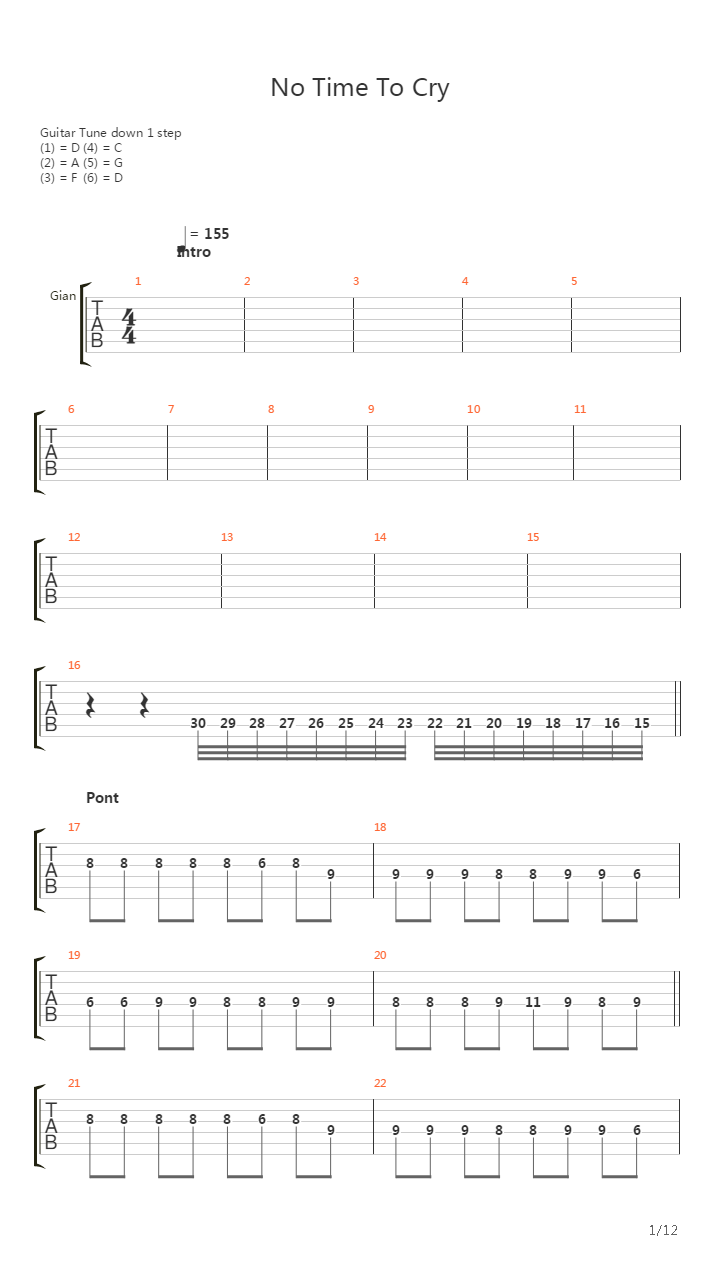 No Time To Cry吉他谱