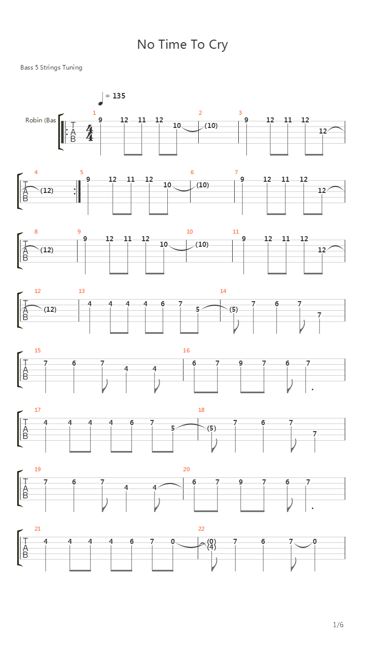 No Time To Cry吉他谱