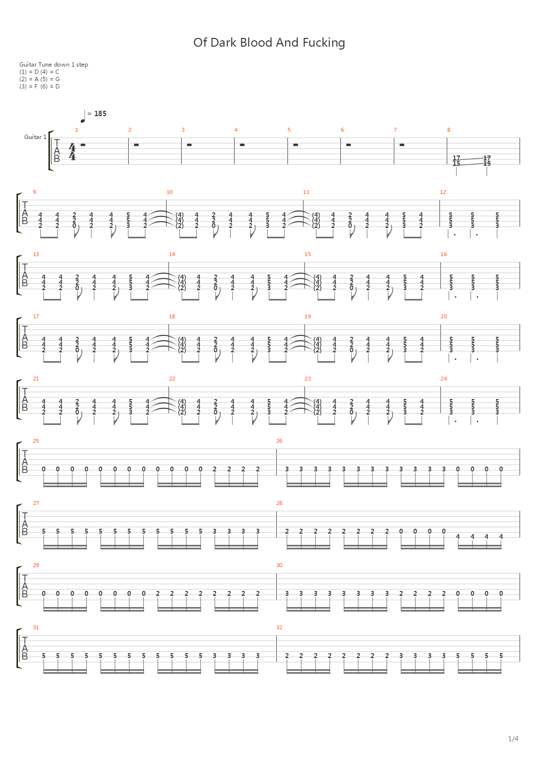 Of Dark Blood And Fucking吉他谱