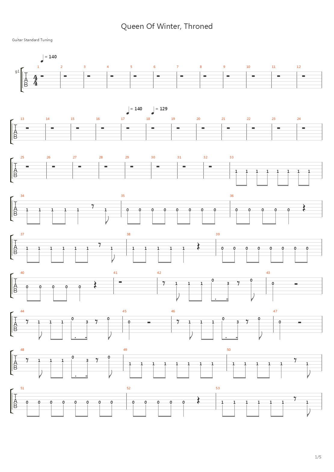 Queen Of Winter Throned吉他谱
