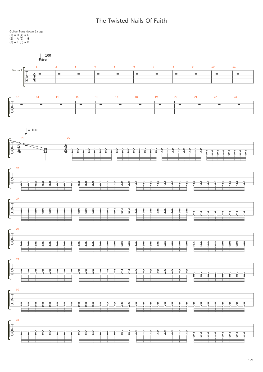 The Twisted Nails Of Faith吉他谱