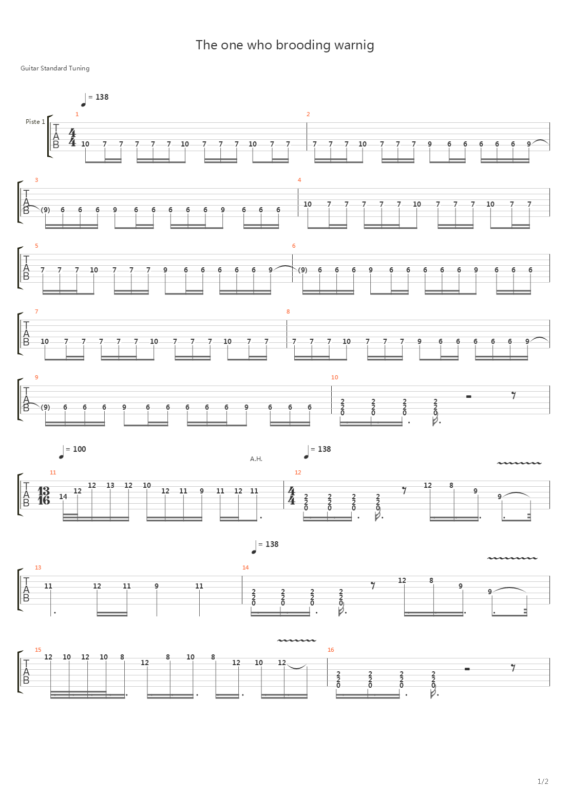 The One Who Brooding Warning吉他谱