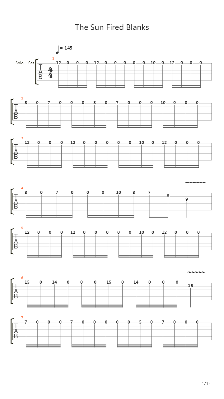 The Sun Fired Blanks吉他谱