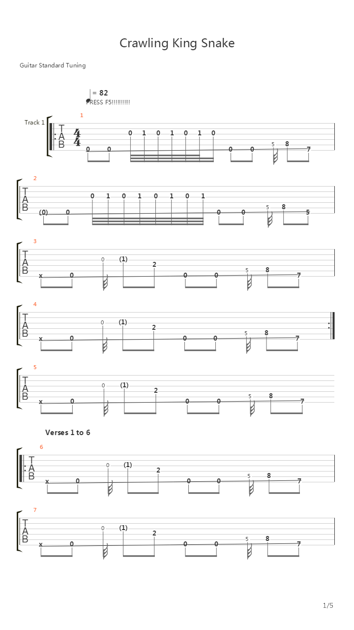 Crawling King Snake吉他谱