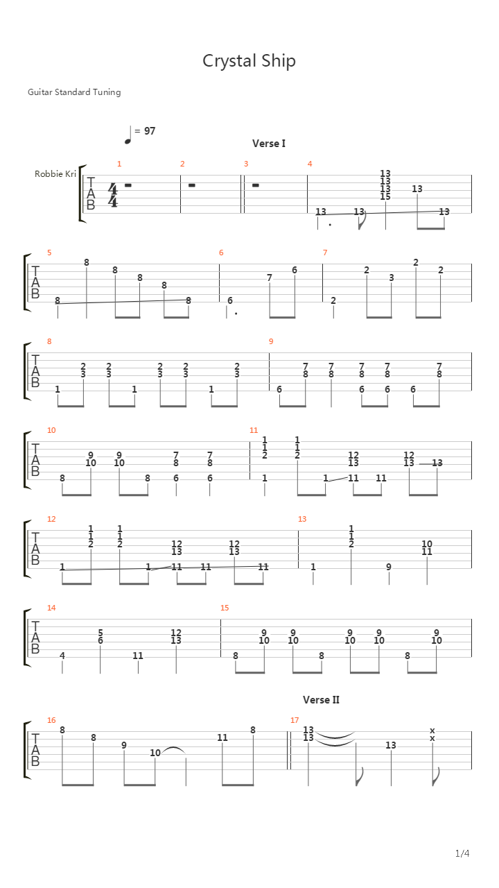 Crystal Ship吉他谱