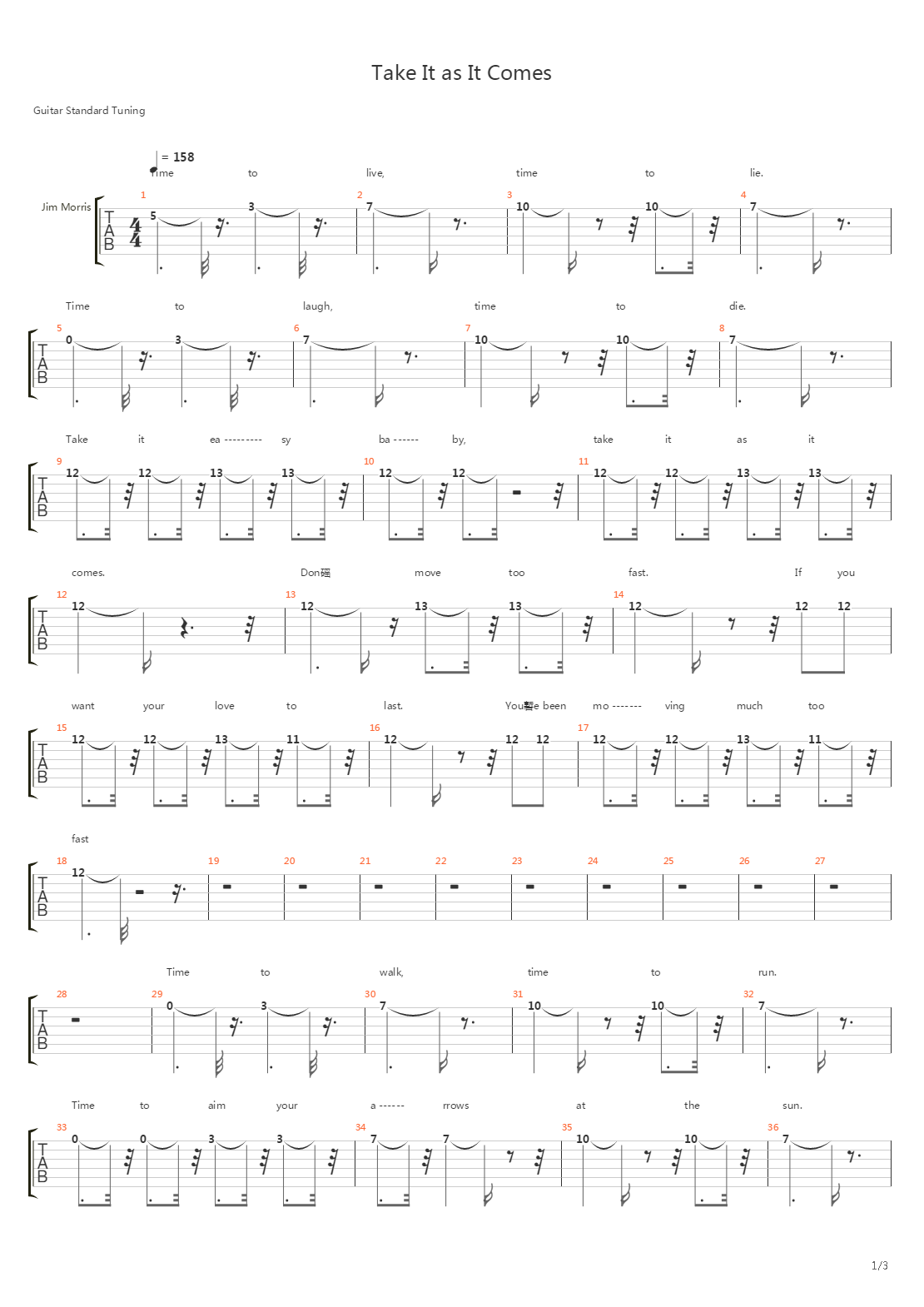 Take It As It Comes吉他谱