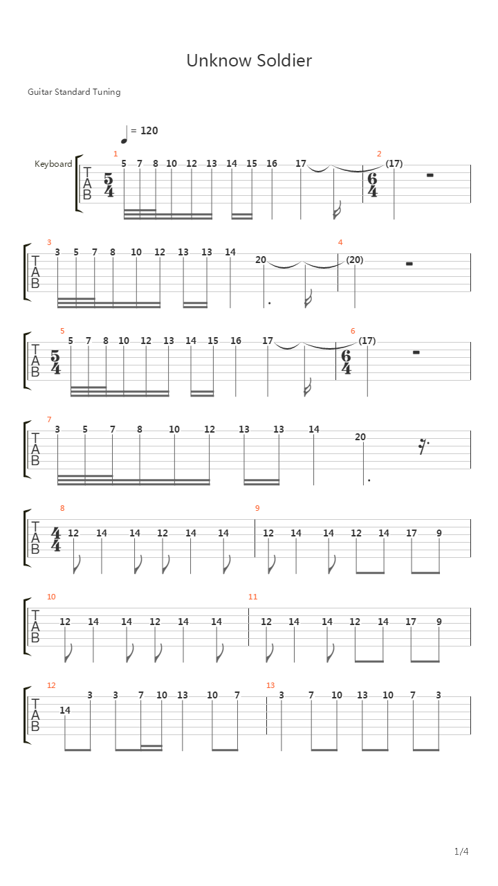 The Unknown Soldier吉他谱