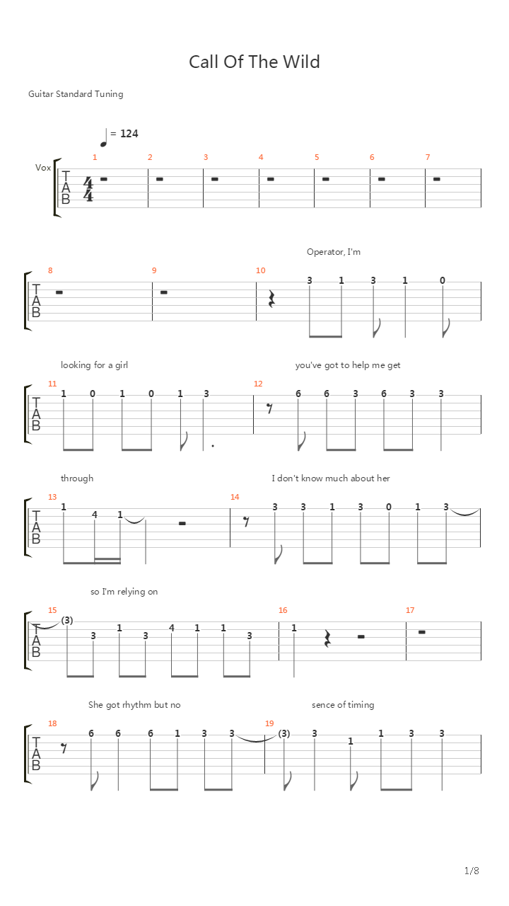 Call Of The Wild吉他谱
