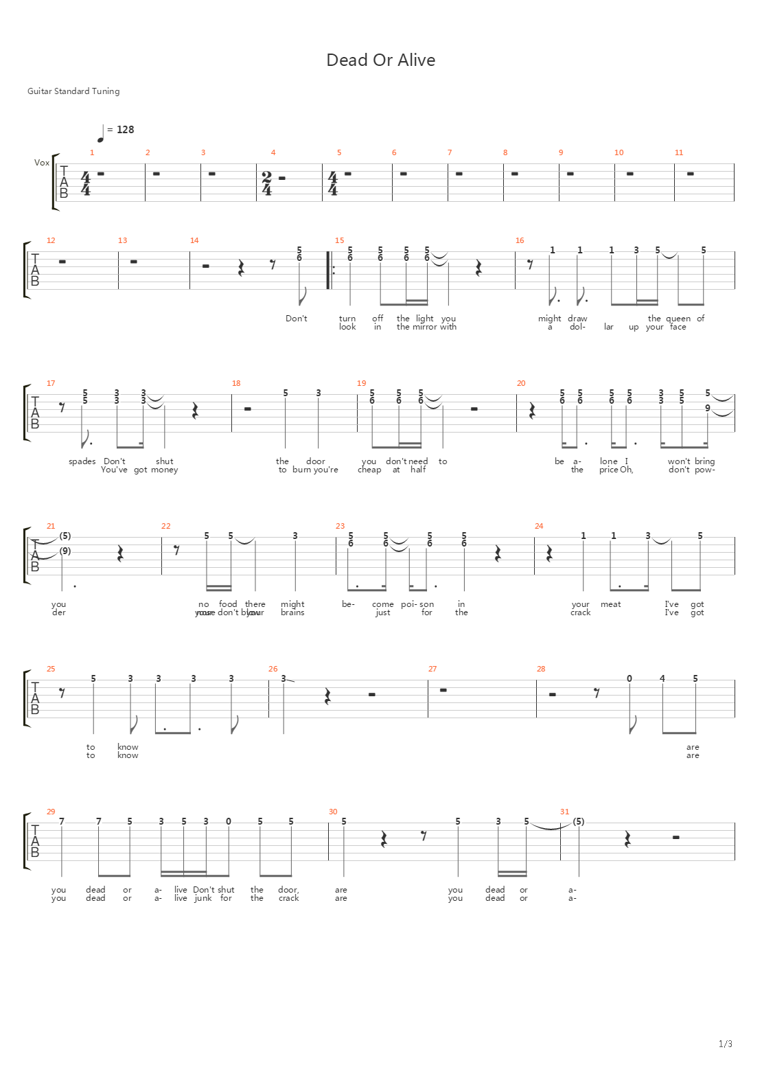 Dead Or Alive吉他谱