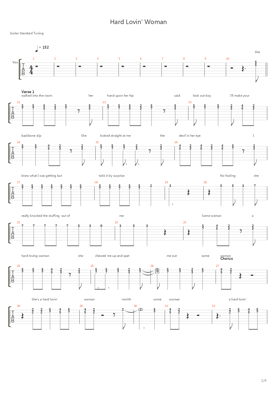 Hard Lovin Woman吉他谱