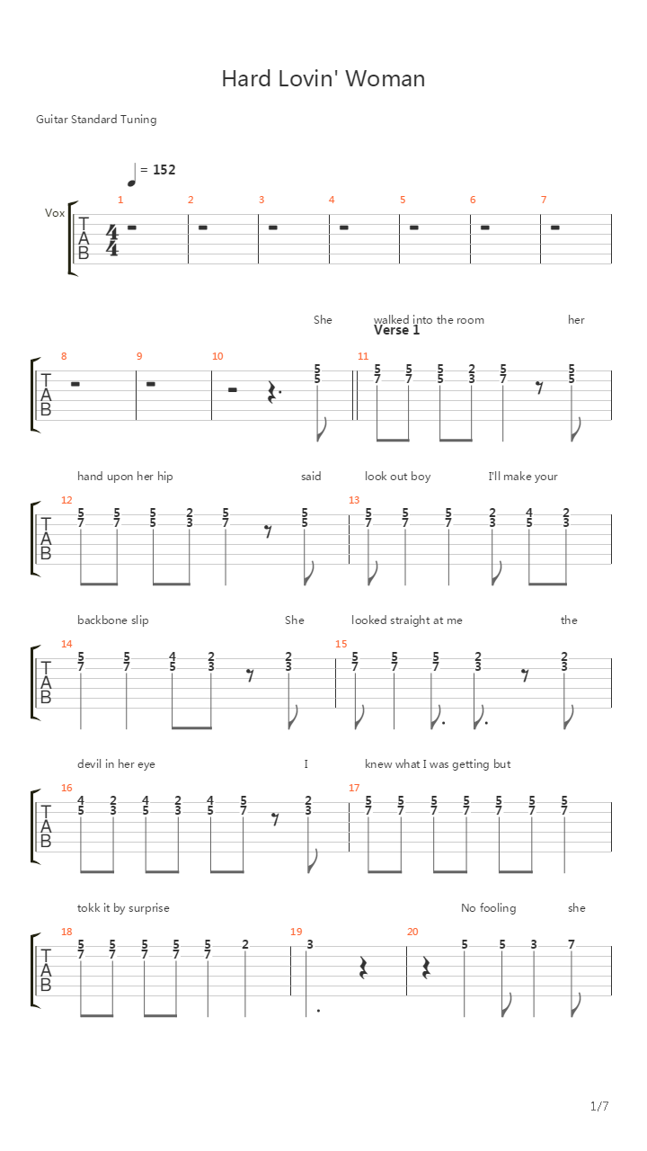 Hard Lovin Woman吉他谱
