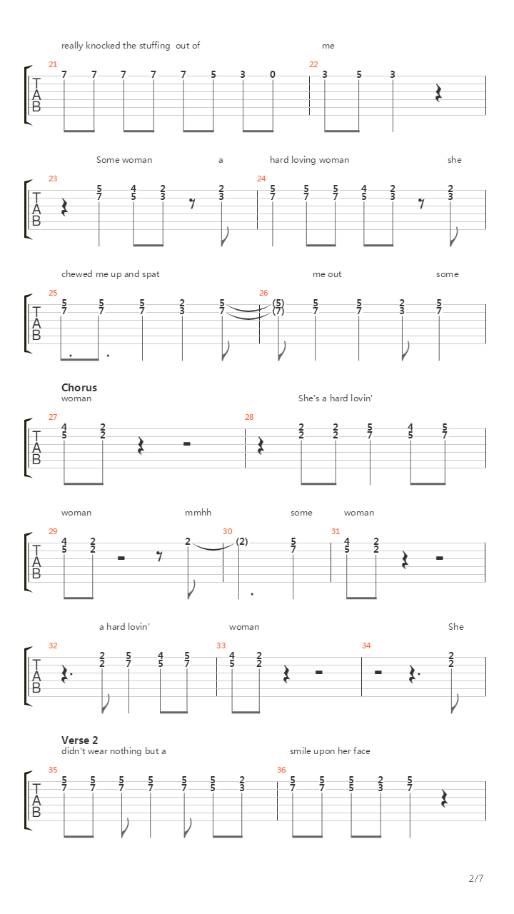 Hard Lovin Woman吉他谱