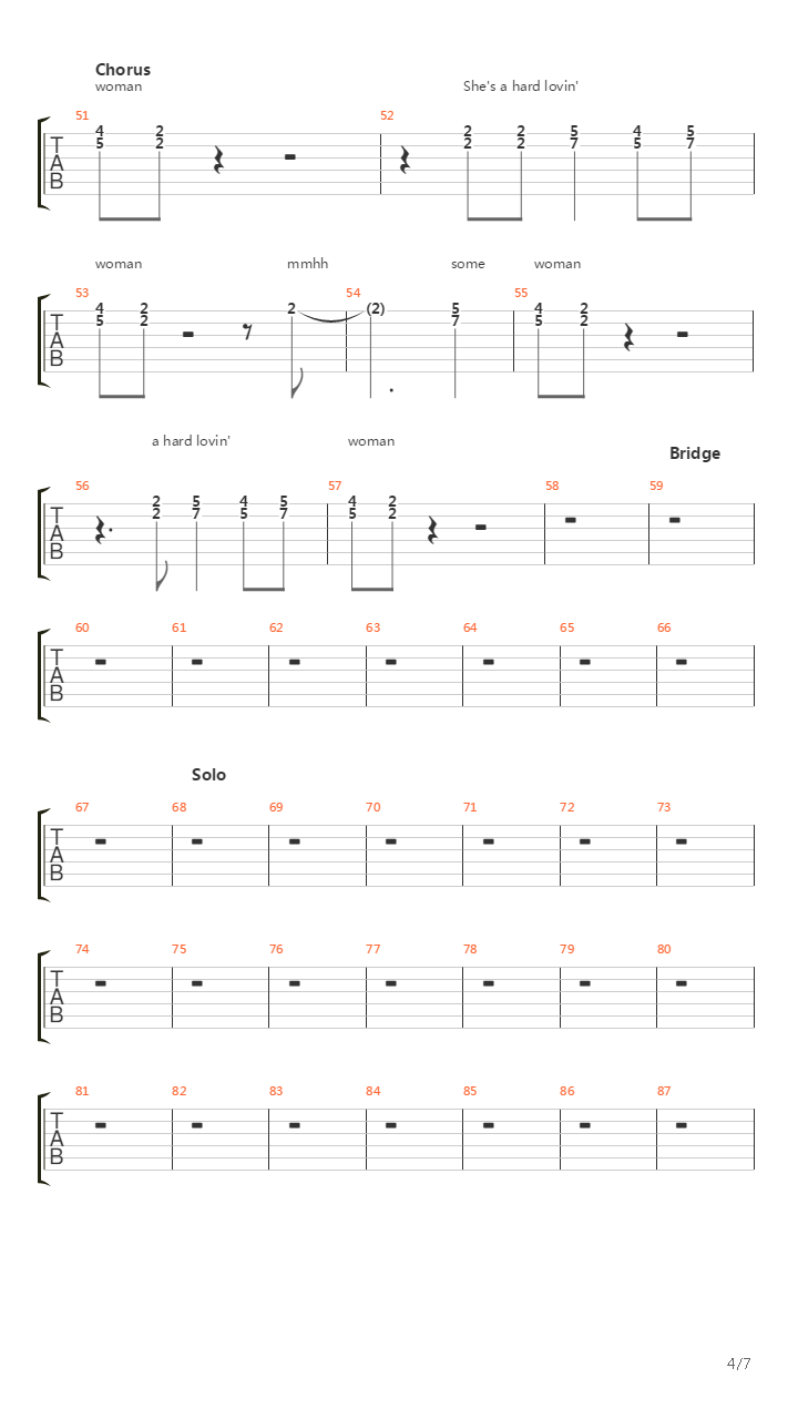 Hard Lovin Woman吉他谱