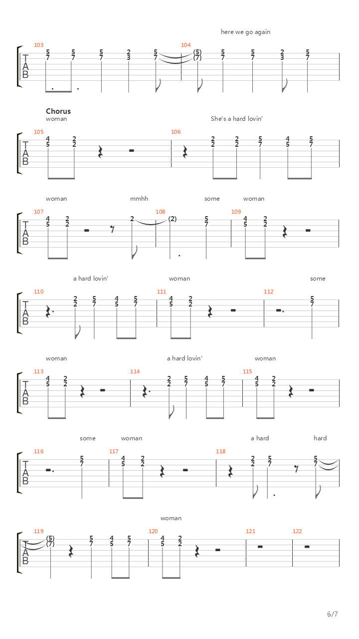 Hard Lovin Woman吉他谱