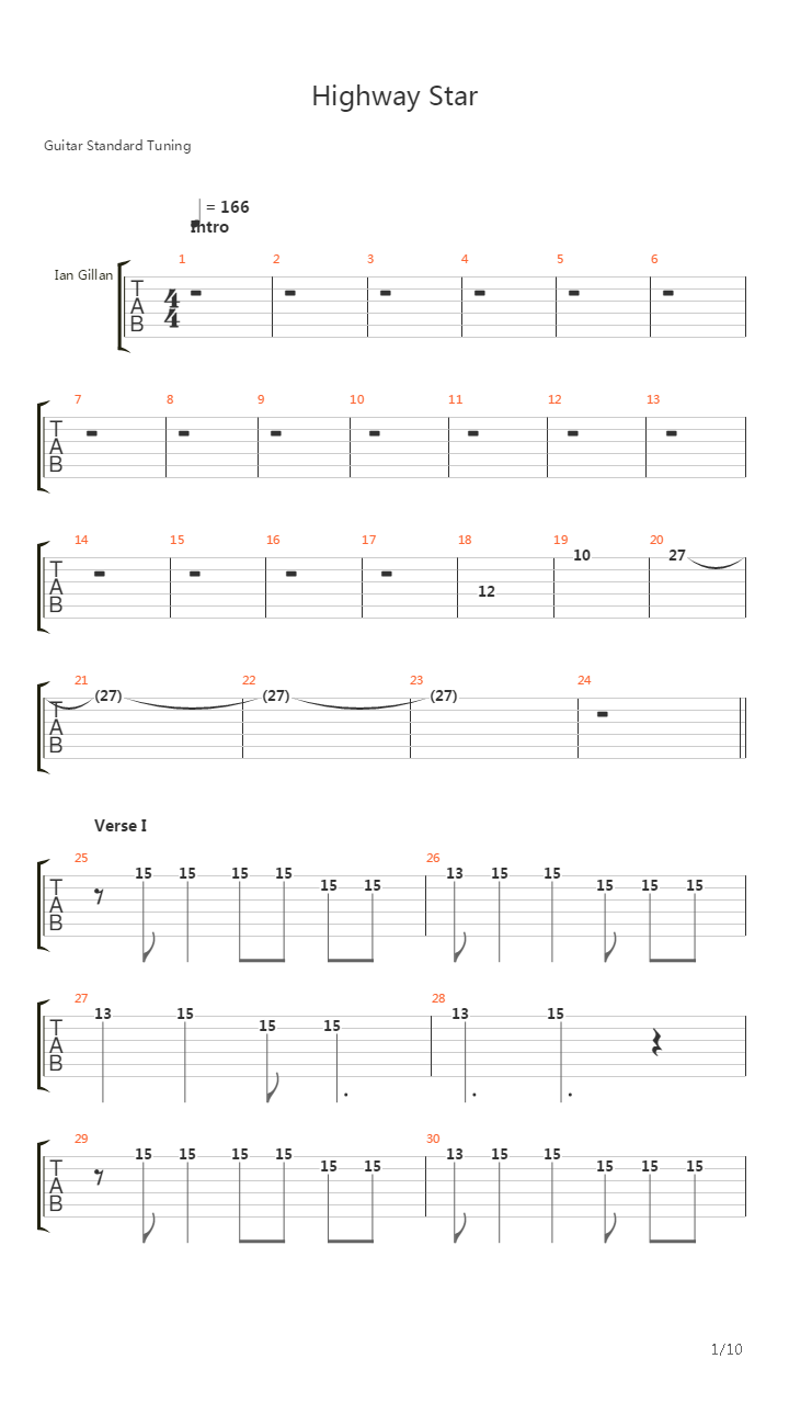 Highway Star吉他谱