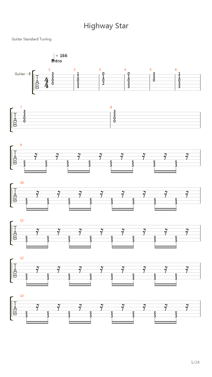 Highway Star吉他谱