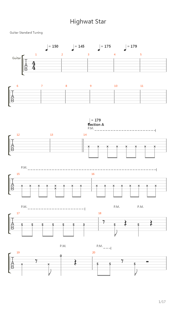 Highway Star吉他谱