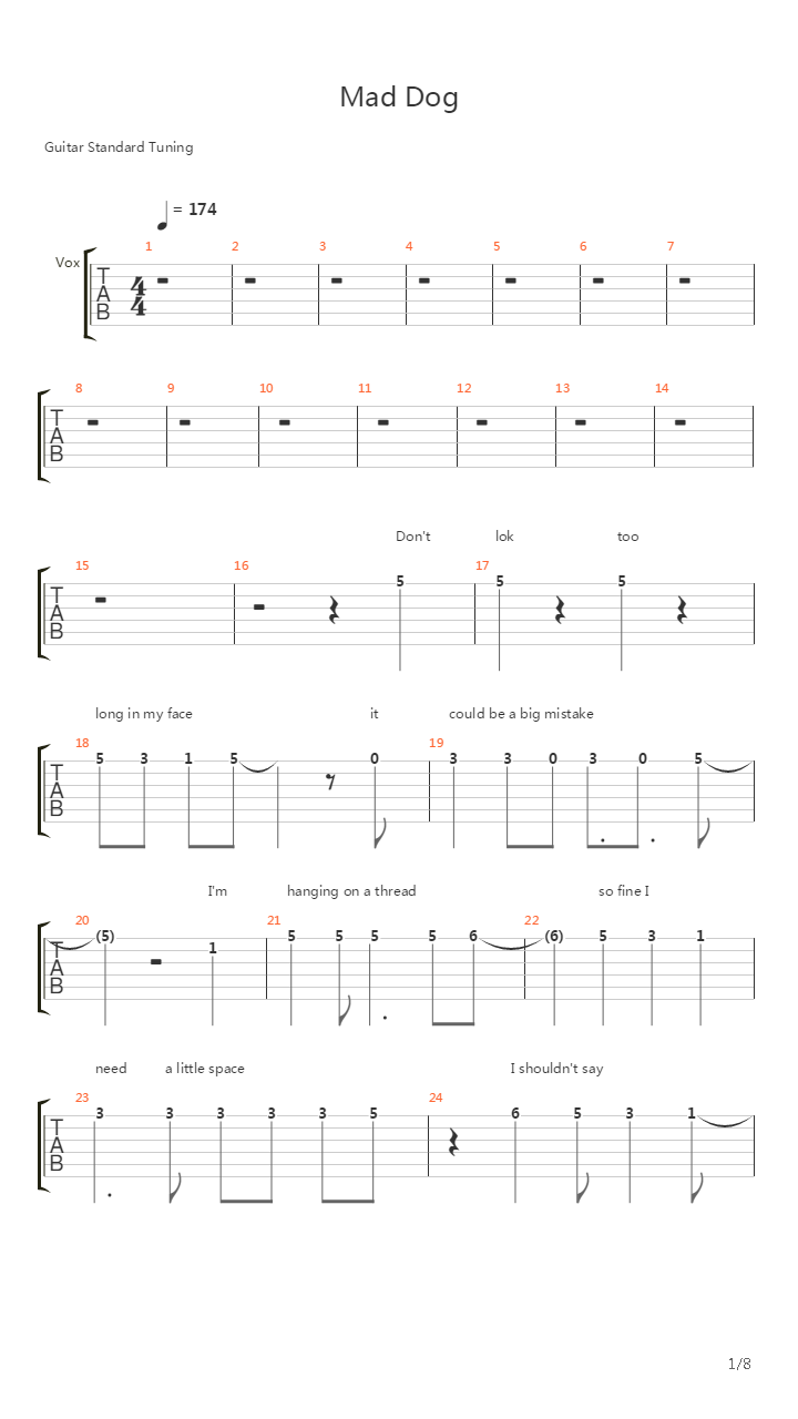 Mad Dog吉他谱