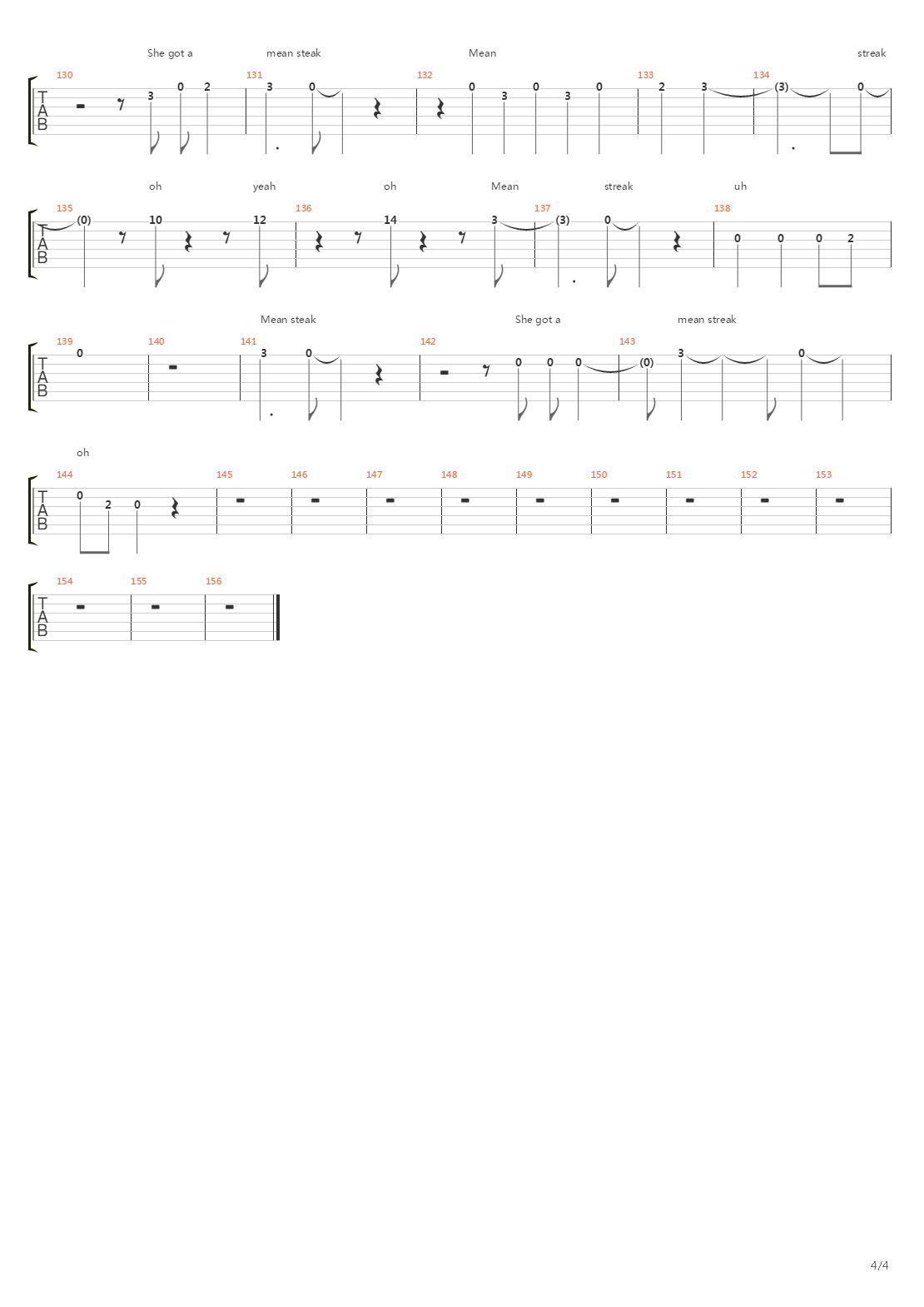 Mean Streak吉他谱