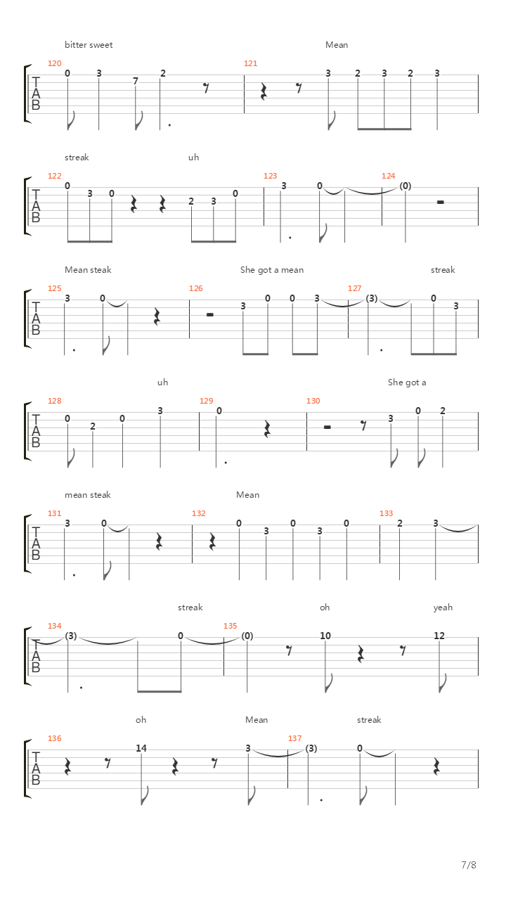 Mean Streak吉他谱