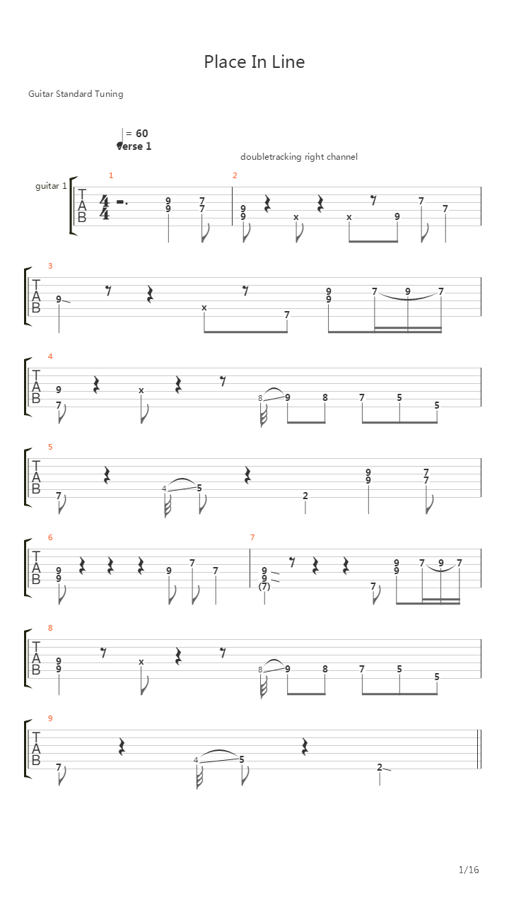 Place In Line吉他谱
