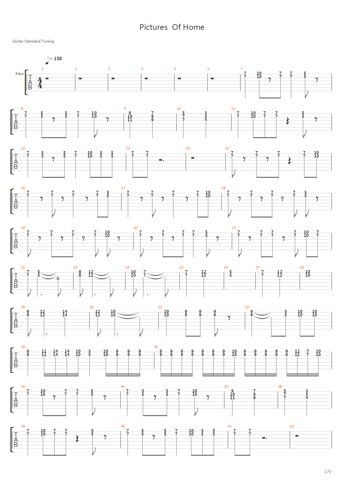 Pictures Of Home吉他谱