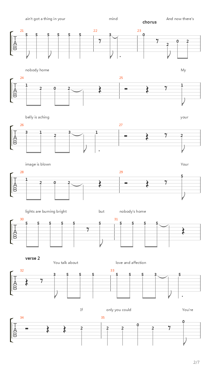 Nobodys Home吉他谱