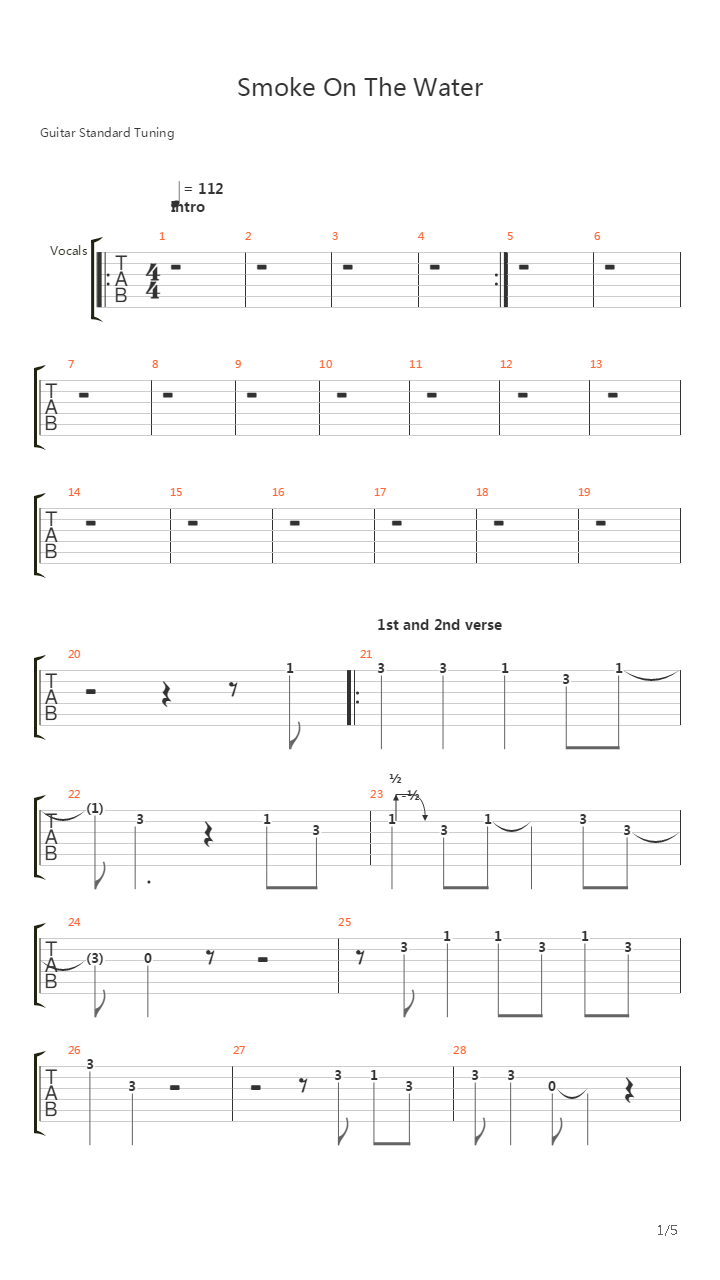 Smoke On The Water吉他谱